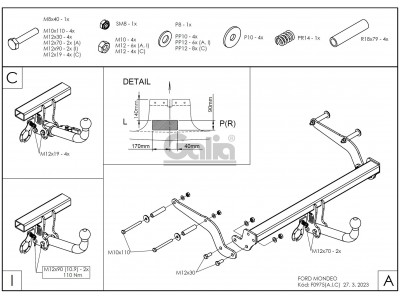 Фаркоп оцинкованный Galia шар A на седан и хетчбек для Ford Mondeo 2000-2007