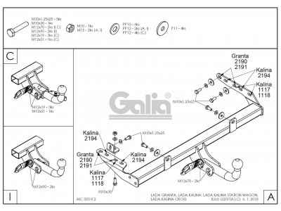 Фаркоп оцинкованный Galia шар C съемный для Lada Kalina/Granta/Datsun on-DO 2004-2021