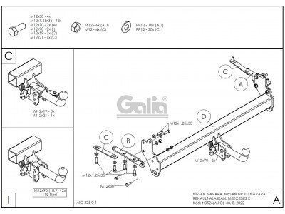 Фаркоп оцинкованный Galia шар A для Nissan Navara D40 2005-2015