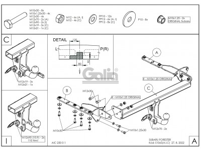 Фаркоп оцинкованный Galia шар C съемный для Subaru Forester 2013-2018