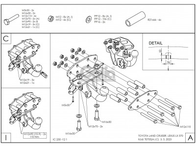 Фаркоп оцинкованный Galia шар C съемный для Toyota Land Cruiser 200/Lexus LX 2007-2021 T070C