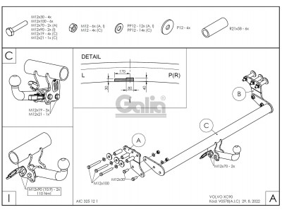 Фаркоп оцинкованный Galia шар C съемный для Volvo XC90 2006-2014