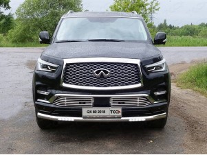 Защита переднего бампера с ДХО 76 мм для Infiniti QX80 № INFQX8018-09