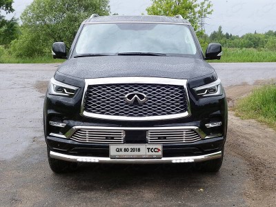 Защита переднего бампера с ДХО 76 мм ТСС для Infiniti QX80 2018-2021
