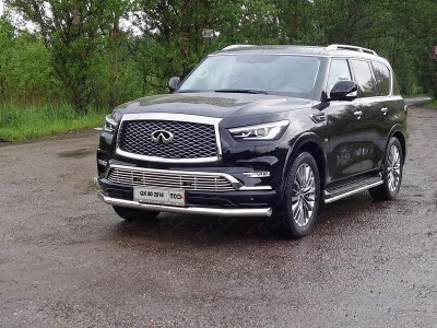 Накладка решетки радиатора 12 мм для авто без круиза ТСС для Infiniti QX80 2018-2021