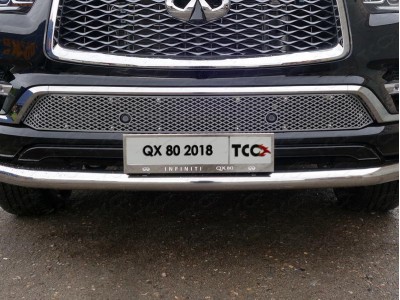 Накладка решетки радиатора лист алюминиевая для авто без круиза ТСС для Infiniti QX80 2018-2021
