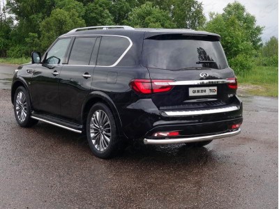 Защита заднего бампера 76 мм ТСС для Infiniti QX80 2018-2021