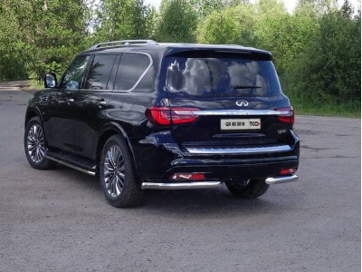 Защита задняя уголки 76 мм ТСС для Infiniti QX80 2018-2020