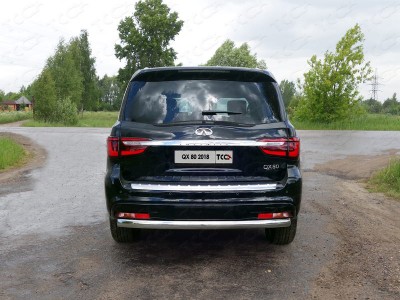 Защита заднего бампера овальная 75х42 мм ТСС для Infiniti QX80 2018-2021