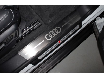 Накладки на пороги лист шлифованный надпись логотоп Аudi 4 шт ТСС для Audi Q8 2018-2021