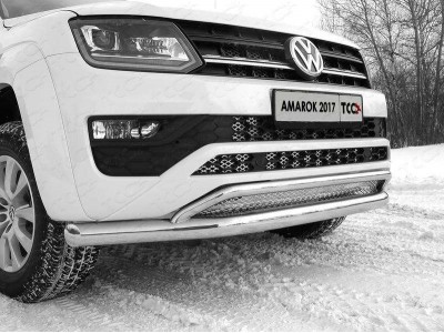 Защита передняя двойная с решеткой 76-42 мм ТСС для Volkswagen Amarok 2016-2021