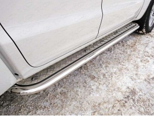 Пороги овал с площадкой алюминиевый лист 75х42 мм для Volkswagen Amarok № VWAMAR17-28