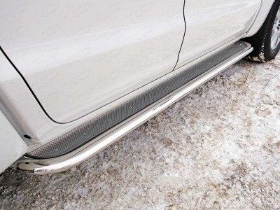 Пороги овал с площадкой нержавеющий лист 75х42 мм ТСС для Volkswagen Amarok 2016-2021