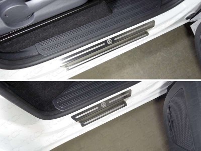 Накладки на пороги лист шлифованный лого Volkswagen ТСС для Volkswagen Amarok 2016-2021