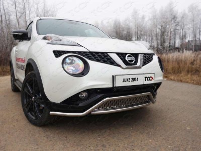 Защита передняя Кенгурятник с вставкой и решеткой 42 мм ТСС для Nissan Juke 2014-2018