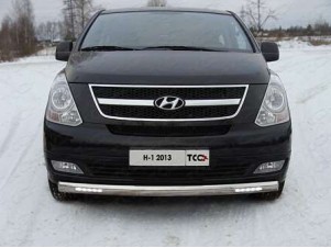 Защита передняя овальная с ДХО 75х42 мм для Hyundai H-1 Starex № HYUNH113-08