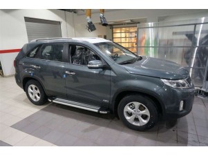 Пороги алюминиевые Brillant серебряные на Kia Sorento/Hyundai Santa Fe № KISO.48.1388