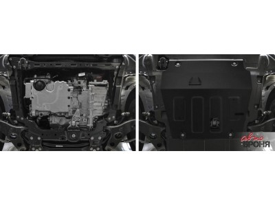 Защита картера + КПП (сталь) + комплект крепежа для Geely Atlas Pro 2021-2024 (V - 1.5T Hybrid, АКПП, полный привод), Geely Azkarra (V - 1.5T Hybrid, АКПП, полный привод), Belgee X70 2024-н.в.