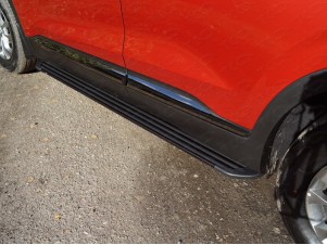 Пороги алюминиевые Slim Line Black для Hyundai Santa Fe № HYUNSF18-25B