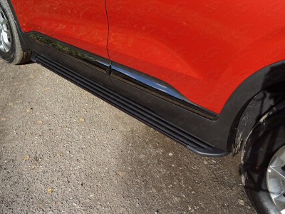 Пороги алюминиевые Slim Line Black для Hyundai Santa Fe 2018-2021