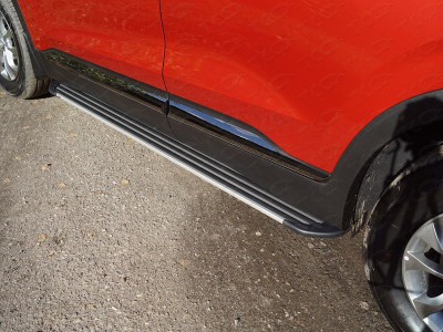 Пороги алюминиевые Slim Line Silver для Hyundai Santa Fe 2018-2021