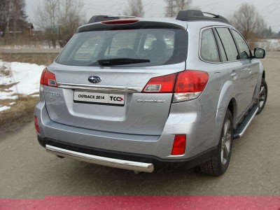 Защита заднего бампера овальная 75х42 мм ТСС для Subaru Outback 2012-2014