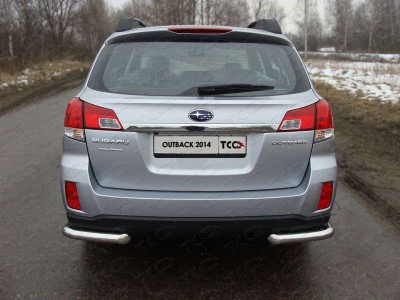 Защита заднего бампера уголки 60 мм ТСС для Subaru Outback 2012-2014