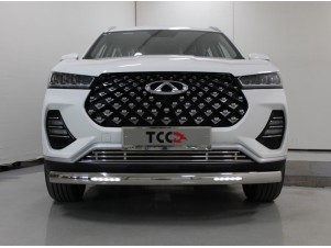 Защита передняя овальная с ДХО 75х42 мм для Chery Tiggo 7 Pro № CHERTIG7P20-20