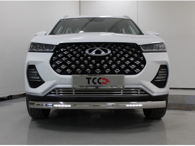 Защита передняя овальная с ДХО 75х42 мм ТСС для Chery Tiggo 7 Pro 2020-2023