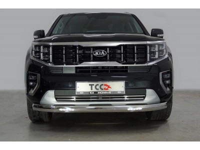 Защита передняя овальная с ДХО 75х42 мм ТСС для Kia Mohave 2020-2021