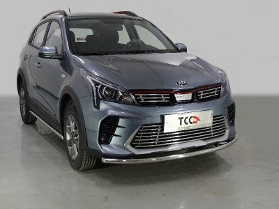 Защита переднего бампера длинная 42 мм ТСС для Kia Rio X 2020-2021