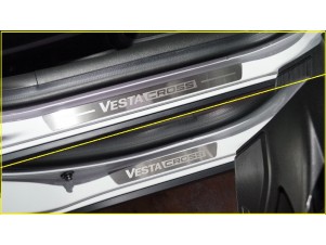 Накладки на пороги (лист шлифованный надпись Vesta Cross) для Lada Vesta Cross 1.6 I Рестайлинг 2022 – н.в. LADVESCR22-01