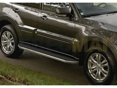 Пороги алюминиевые Rival Premium для Mitsubishi Pajero 4 2006-2021