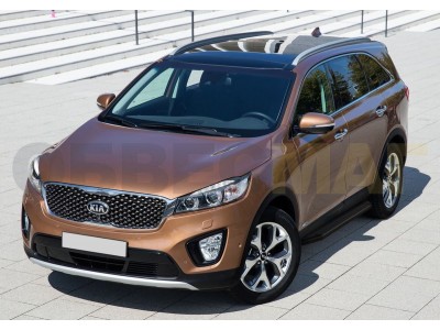 Пороги алюминиевые Rival Black для Kia Sorento Prime 2015-2021