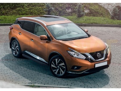 Пороги алюминиевые Rival Black для Nissan Murano 2016-2021