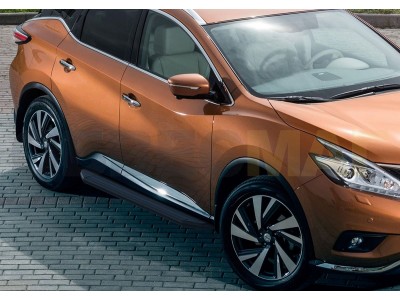 Пороги алюминиевые Rival Black для Nissan Murano 2016-2021