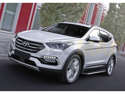 Пороги алюминиевые Rival Premium для Hyundai Santa Fe/Santa Fe Premium 2012-2018