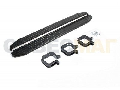Пороги алюминиевые Rival Black для Mitsubishi L200 2006-2021
