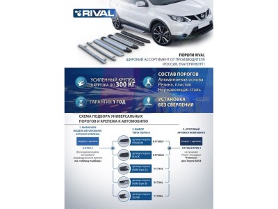 Пороги алюминиевые Rival BMW-Style для Ford Kuga 2016-2021