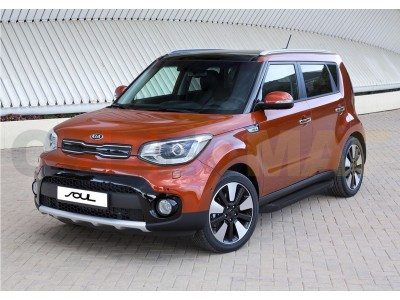 Пороги алюминиевые Rival Black New для Kia Soul 2016-2021