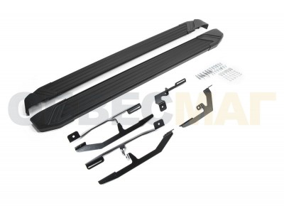 Пороги алюминиевые Rival Black New для Kia Soul 2016-2021