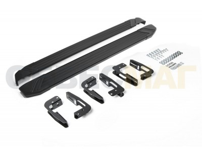 Пороги алюминиевые Rival Black New для Mitsubishi Pajero 4 2006-2021
