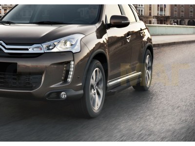 Пороги алюминиевые Rival Black New для Mitsubishi ASX/Outlander/Peugeot 4007/4008/Citroen C 2006-2021
