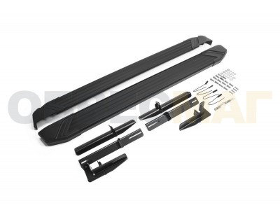 Пороги алюминиевые Rival Black New для Mitsubishi ASX/Outlander/Peugeot 4007/4008/Citroen C 2006-2021