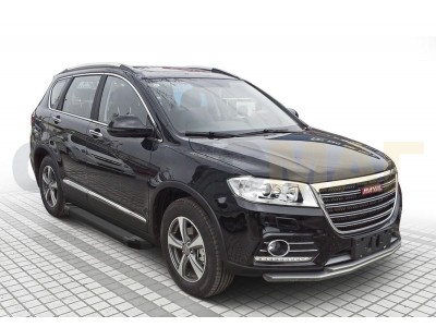 Пороги алюминиевые Rival Black New для Haval H6 2014-2020