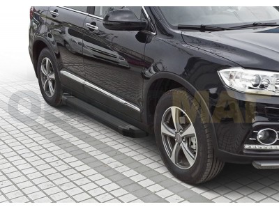 Пороги алюминиевые Rival Black New для Haval H6 2014-2020