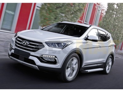 Пороги алюминиевые Rival Silver New для Hyundai Santa Fe/Santa Fe Premium 2012-2018