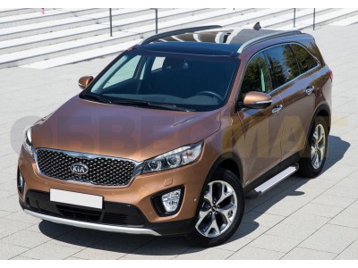 Пороги алюминиевые Rival Silver New для Kia Sorento Prime 2015-2021