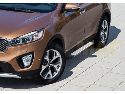 Пороги алюминиевые Rival Silver New для Kia Sorento Prime 2015-2021