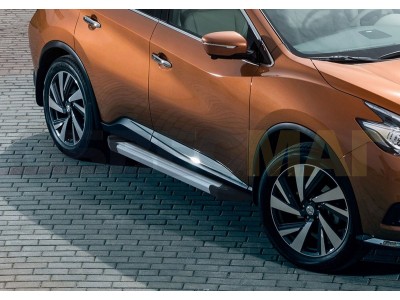 Пороги алюминиевые Rival Silver New для Nissan Murano 2016-2021